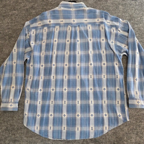 VTG Arizona Jean Co Men XL Blue Southwestern Aztec Plaid Long Sleeve Button Down - Picture 2 of 12